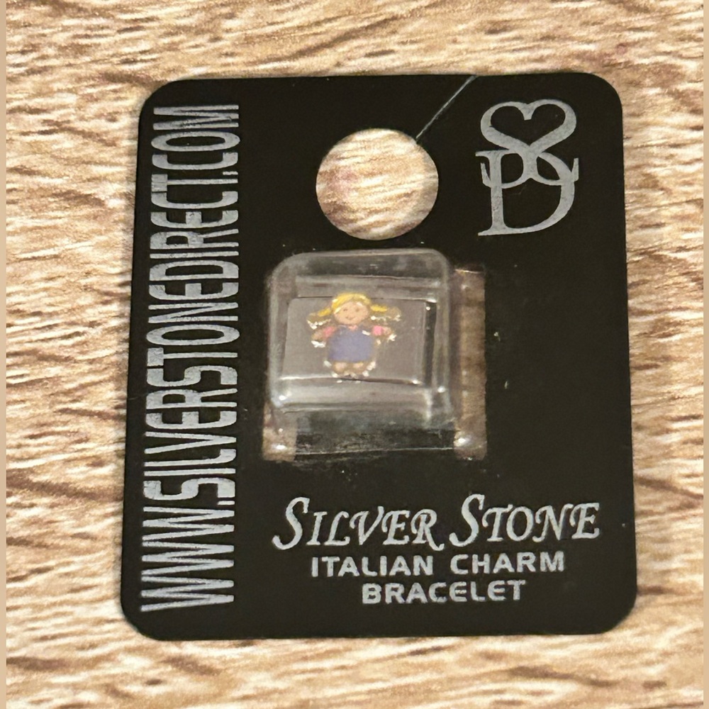 Silver Stone Little Girl Italian Bracelet Charm